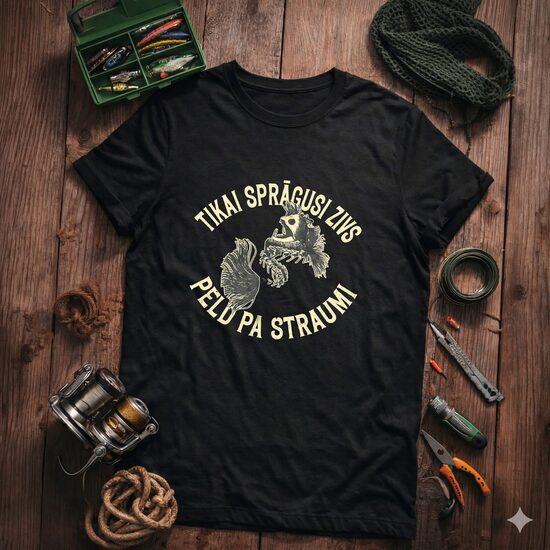 T-Krekls makšķerniekam "Tikai Sprāgusi Zivs...",melns